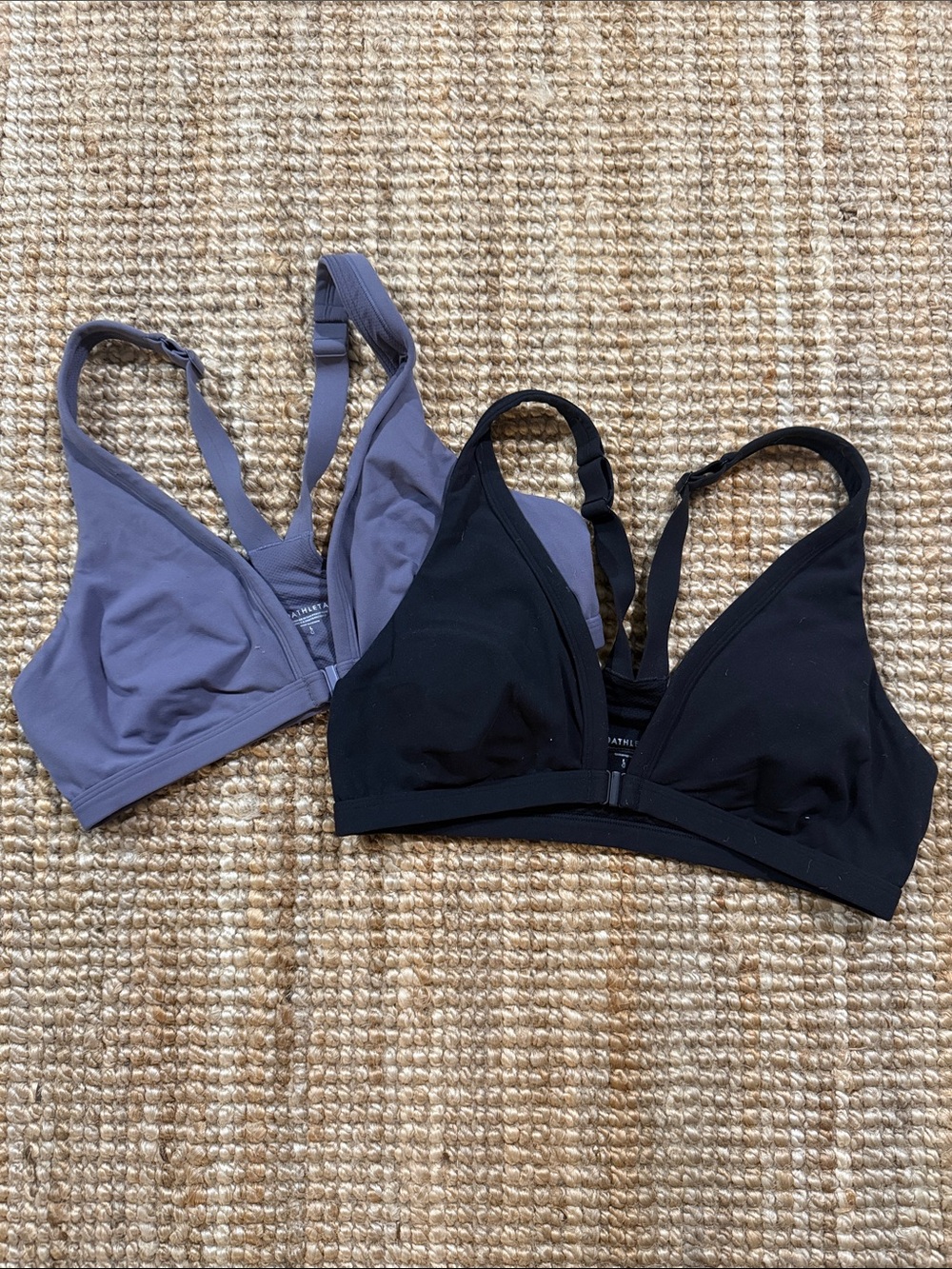 2 Athleta Wireless Bralettes - Black and Slate Blue